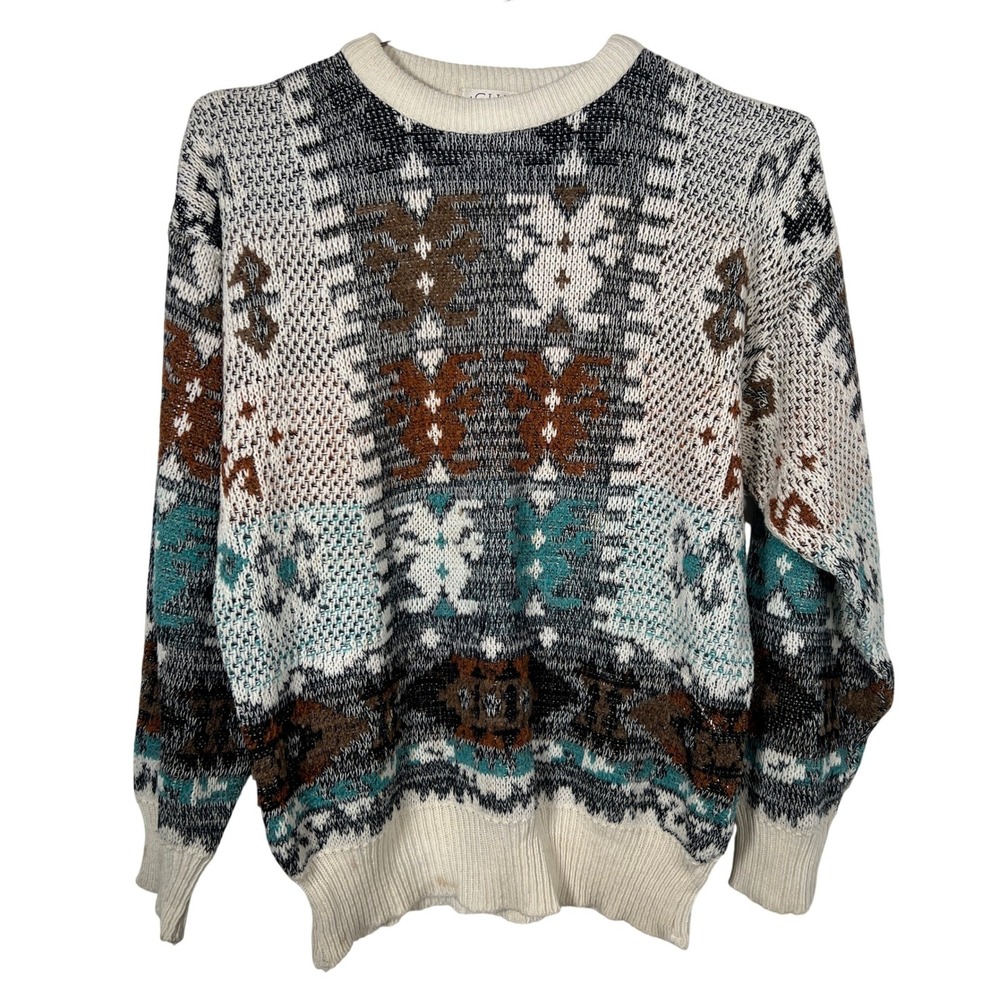 Vintage Southwestern Multicolor Knit Sweater Geometric Club Medium
